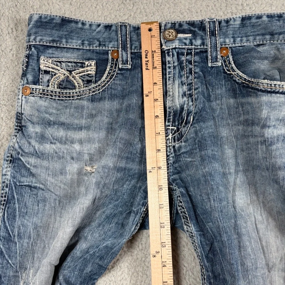 Big Star Pioneer Boot Jeans Mens 33L Distressed‎ Blue Wash Denim